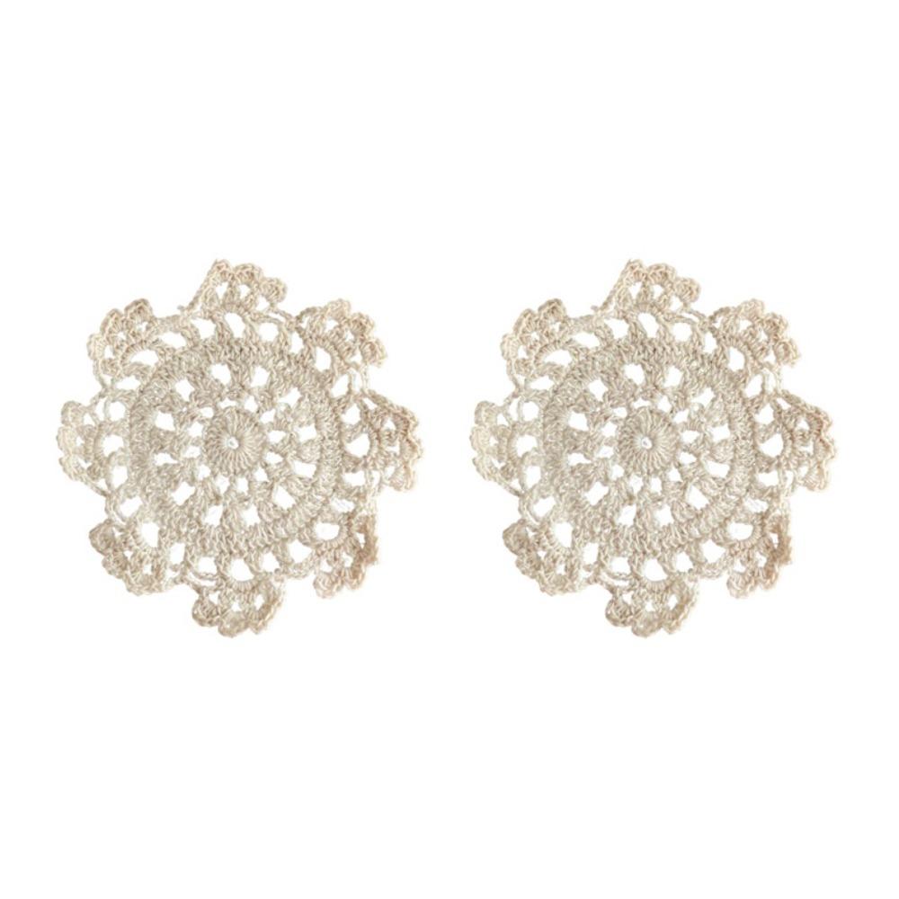 2/4Pcs Knitted Texture Lace Floral Coasters Vintage Round Woven Placemats  Coffee Table
