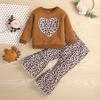 New Autumn and Winter Girls' Suit Quilted Love Top Leopard Print Bell Pants Suit Two-piece Trendy Set