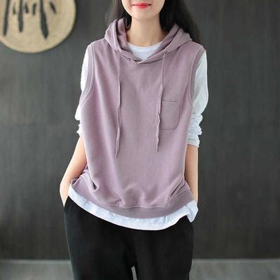 Chaleco con capucha para mujer, chaqueta holgada sin mangas de moda coreana para primavera y otoño, sudadera sin mangas para mujer de ocio