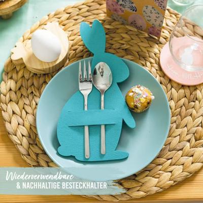 12 pezzi Portaposate a forma di coniglietto pasquale Portaposate in feltro per coltelli, forchette, stoviglie, portaposate per la cena, per la festa di Pasqua, matrimonio, compleanno, decorazione
