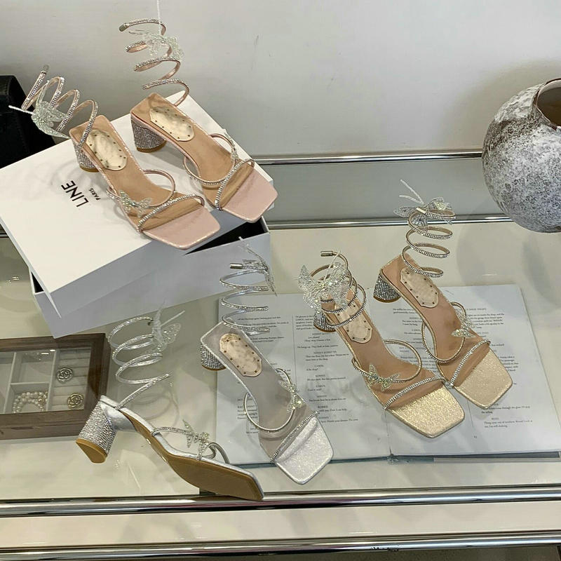 2005 Sparkling Sparkling Rhinestone Bow Entwined Ankle Strap Sandals For Women, Summer Thick Heel High Heels