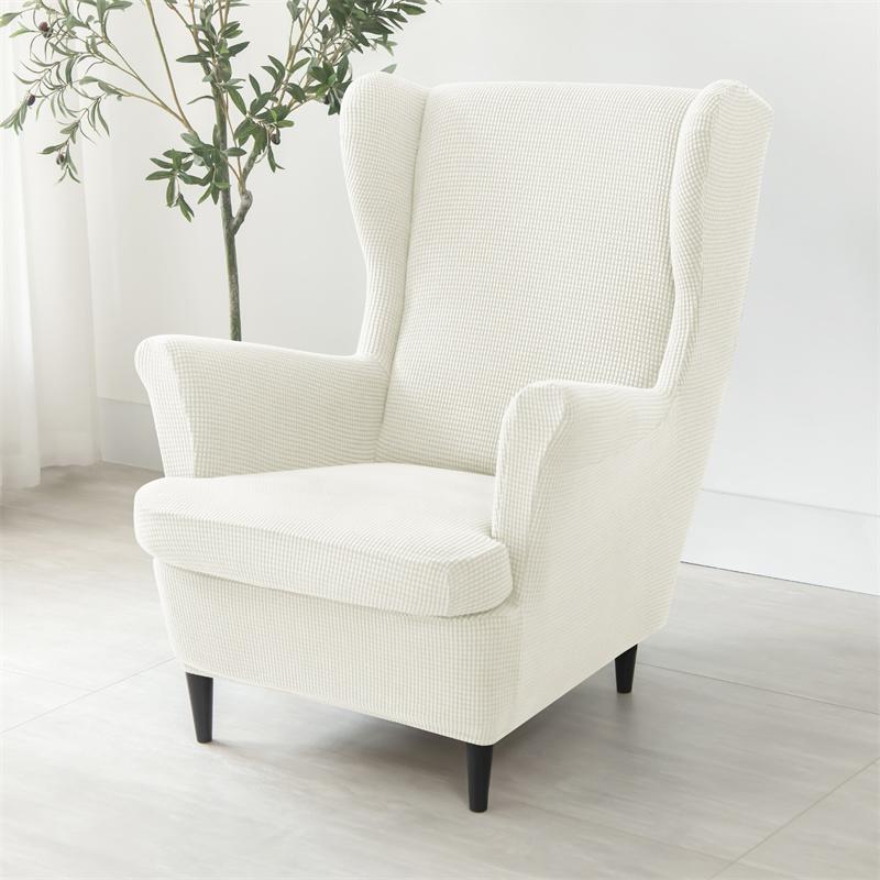 Polar Fleece Wing Chair Cover Stretch Wingback Sofa Covers Elastic Single Armchair Cover With Cushion Cover Furniture Protector