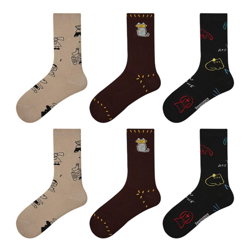 3 Pairs Fashion Cotton Socks Breathable Moisture Wicking Elastic Mid Calf Socks for Women