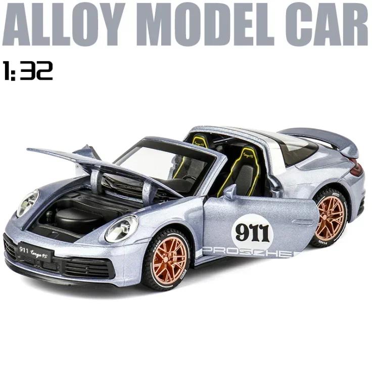 BBBG4 1:32 Porsche 911 Targa 4S Cabrio Sportlegierung Auto Modell Druckguss Sound Super Rennsport Ausfahrbarer Heckspoiler Heißes Auto Für Jungen Geschenke