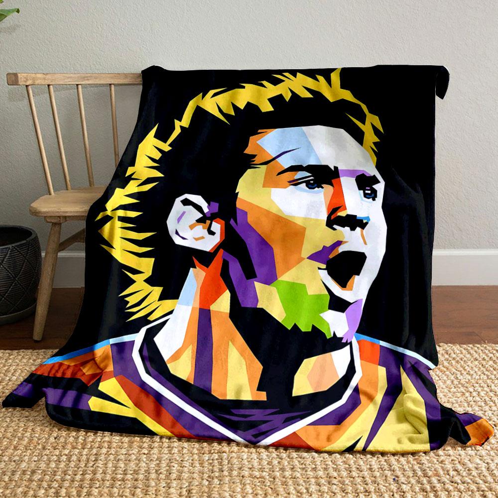 A colorful, abstract geometric portrait with spiky yellow hair elements. for all seasons blanket lunch break throw gift