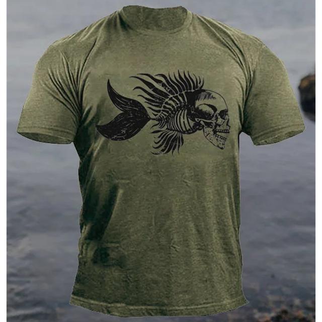 Summer Round Neck 3D Print Fish Pattern Top Fashionable Casual Short Sleeved Men's T-shirts