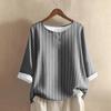 Women's Casual Three-quarter Sleeve Round Neck Gradient Color Printed Cotton And Linen Top
