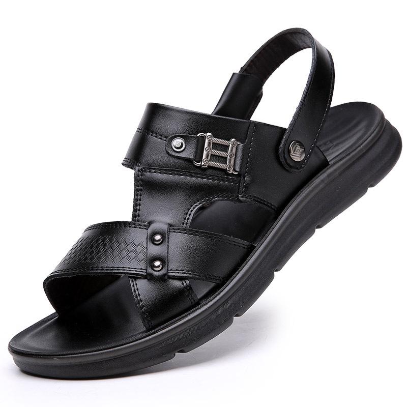 Sandals men's 2025 new leather casual platform beach shoes men's summer wear dad dual-purpose cool slippers men