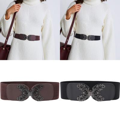Ladies Waist Belt Fashionable Flower Ornament Waist Decoration PU Leather Sash Elastic Waistband Waist Cincher