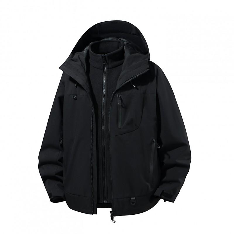 Men Women Outdoor Hooded 3-in-1 Waterproof Windproof Hiking Jacket Thick Warm Loose Fit Winter Fall