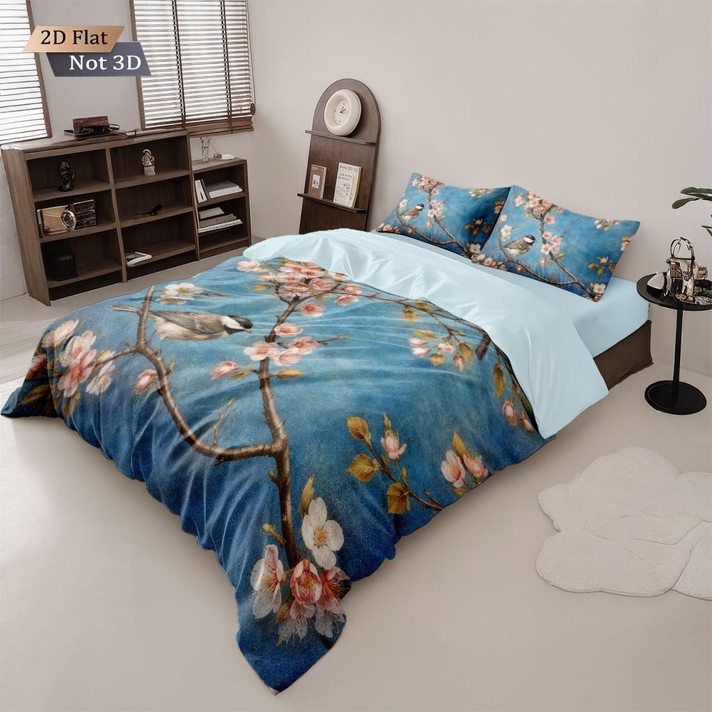 3pcs Chinese Style Flower Bird Print Coreless Duvet Cover Set Multi Size Bedroom Bedding Decoration Comfortable Machine Washable