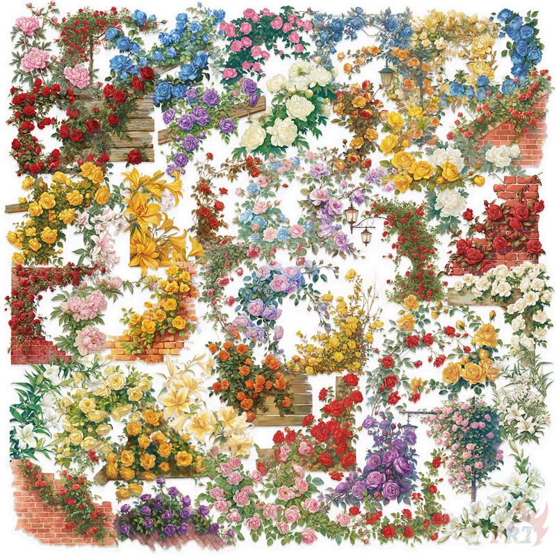 50Pcs/Set Retro Flower Wall Series 01 PET Stickers Waterproof DIY Fashion Doodle Decals Stickers