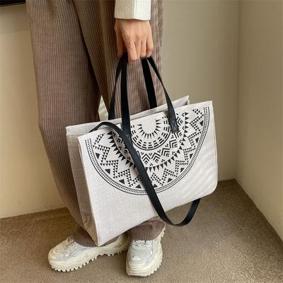 Leinensack Canvas-Tasche große Kapazität lässig neu einfach Splicing Tragetasche Schulterhandtasche