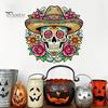 Durable Sunproof Window Stickers Flower Skull Wall Sticker, Day of The Dead Decorative Decals, Waterproof PVC Removable for Windows Glass Doors