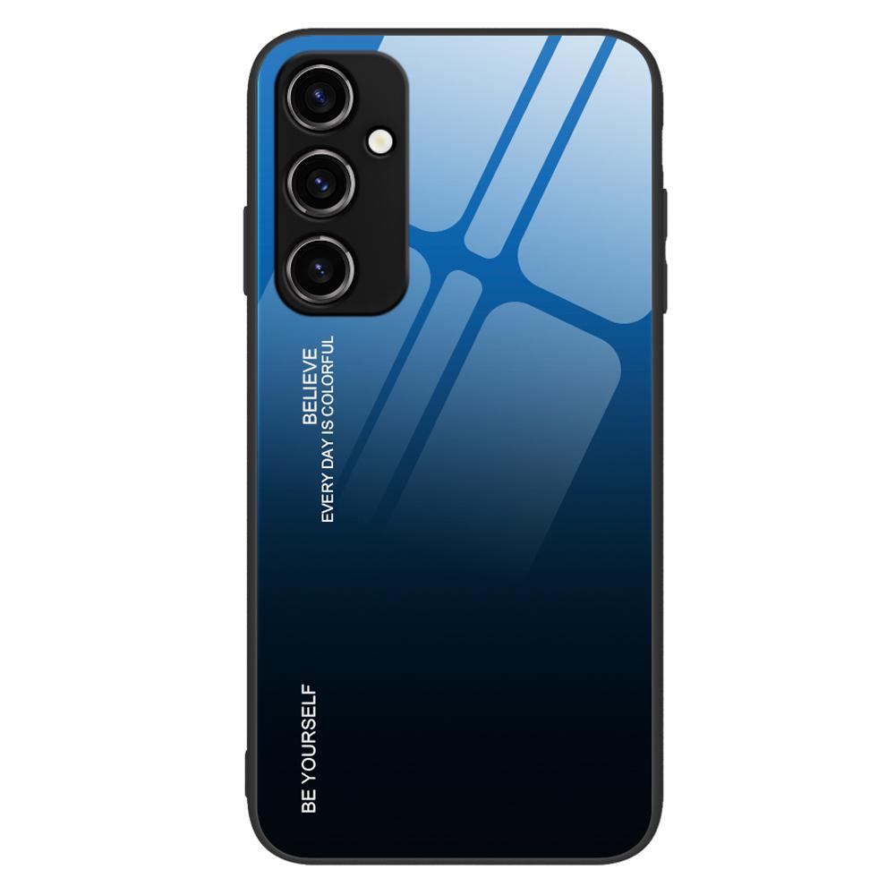 For Samsung Galaxy A34 5G Gradient Color Phone Case Tempered Glass+PC+TPU Hybrid Shell Shock Absorption Cover