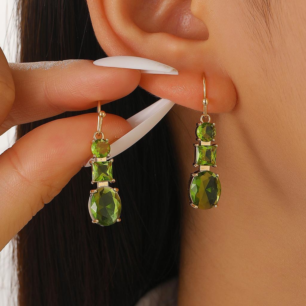 Vintage Green Artificial Zircon Dangle Earrings for Women Bohemian Geometric Pendant Earrings Party Jewelry Accessories Gifts