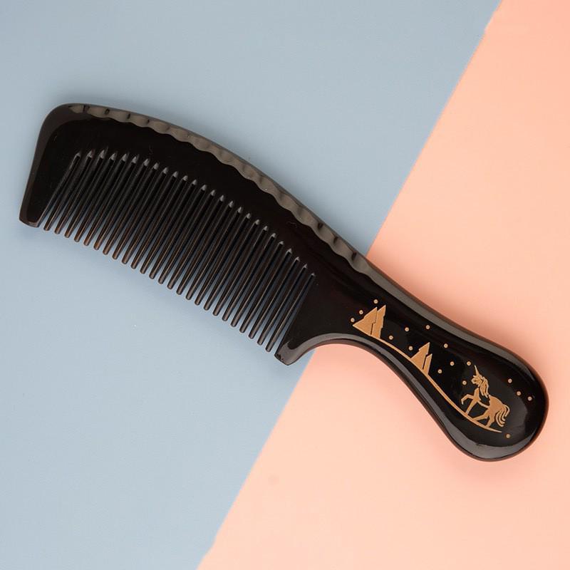 Natural Black Buffalo Horn Wide Tooth Massage Comb for Women