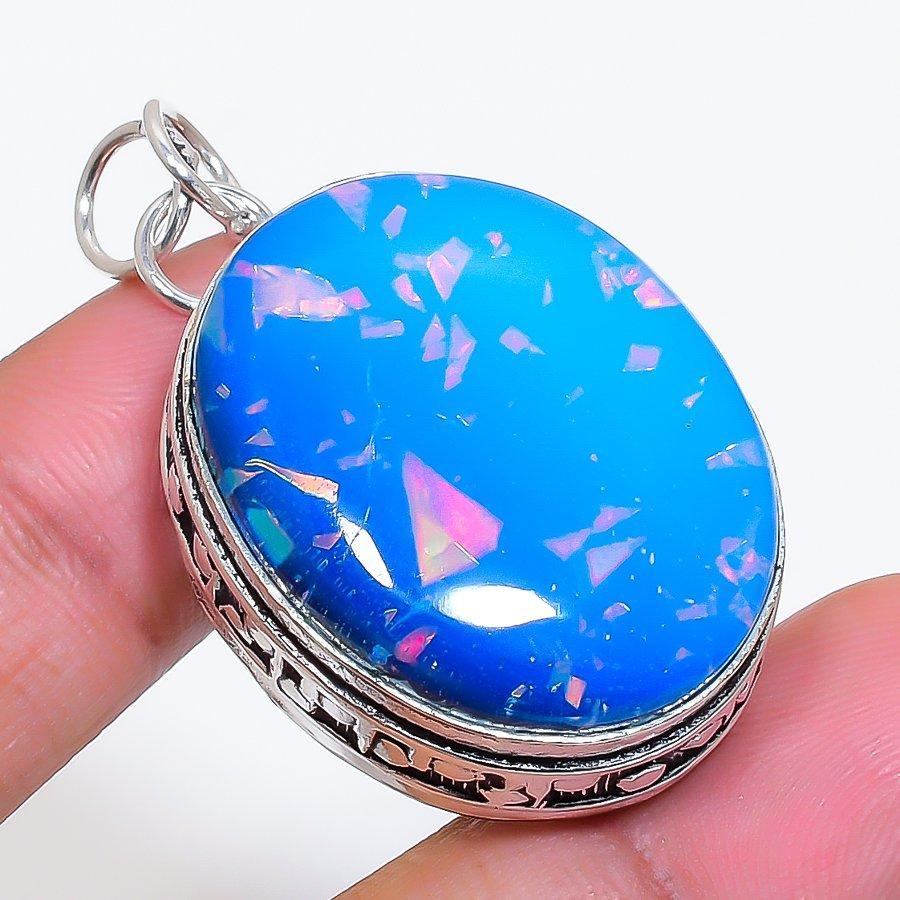 Natural Blue Triplet Opal 925 Sterling Silver Jewelry Pendant 1.77" AP-16661