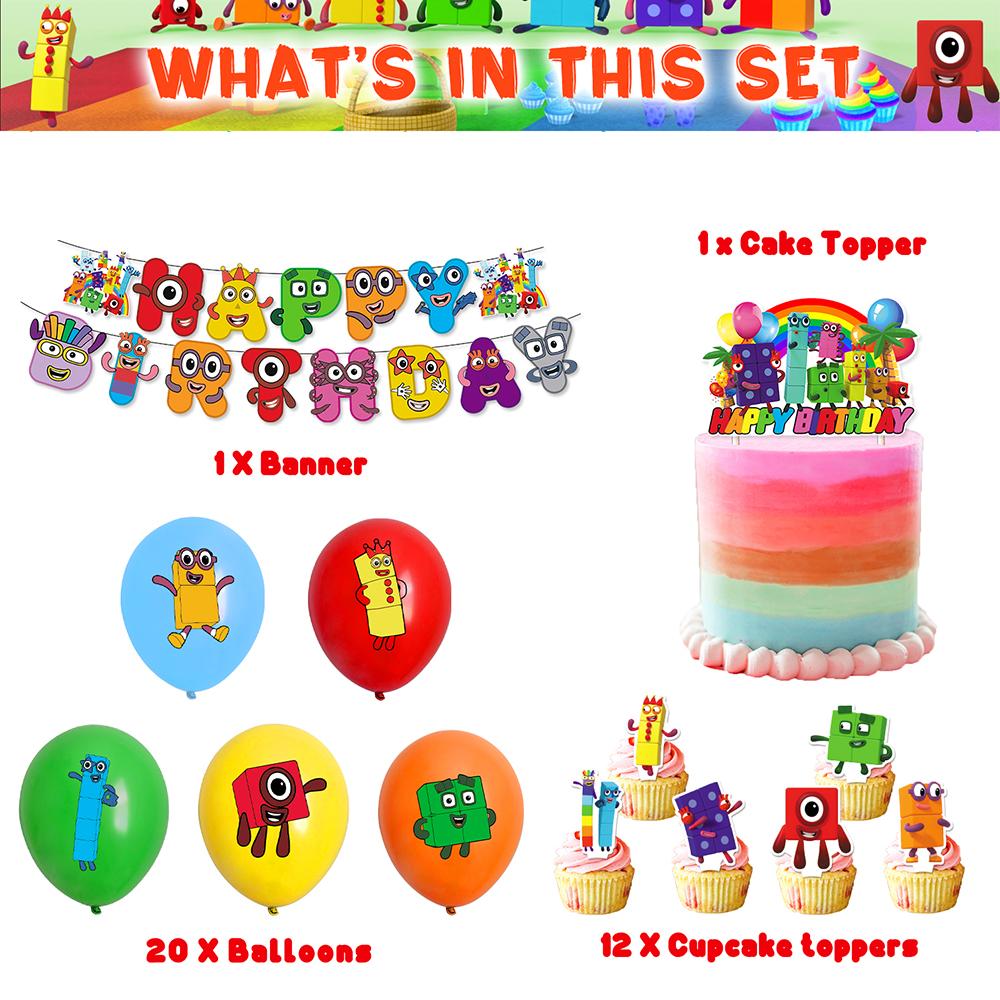 

New 34PCS Numberblocks Party Supplies for Kids Include Banner Cake Topper Balloons