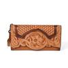 Chinese Style Leather Wallet for Women,Grain Cowhide Long Zip Around Wallet Large Capacity Tri-Fold Clutch Vintage Purse