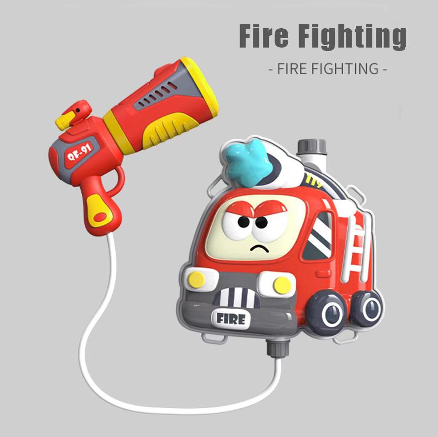 1 Kit Cartoon Backpack Water Gun Fire Truck Airplane Summer Vacation Beach Water Children's High-Quality Toy Water Gun