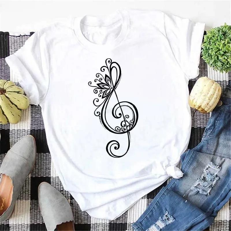 Plussize Harajuku Style Womens Tshirt Musical Note Print Top New Black Tshirt Womens Fashionable Graphic Tshirt Womens Top