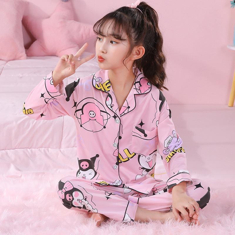 Children's Spring/Autumn Cartoon Print Pajamas, Long-Sleeve Cardigan Style for Boys and Girls