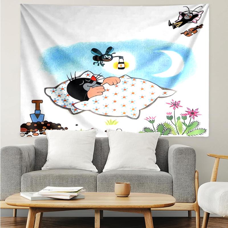 Krtek Print Tapestry, Backdrop, Easy Setup, Ideal for Bedroom, Office & Living Room, with Aesthetic Wall Hanging Decor.