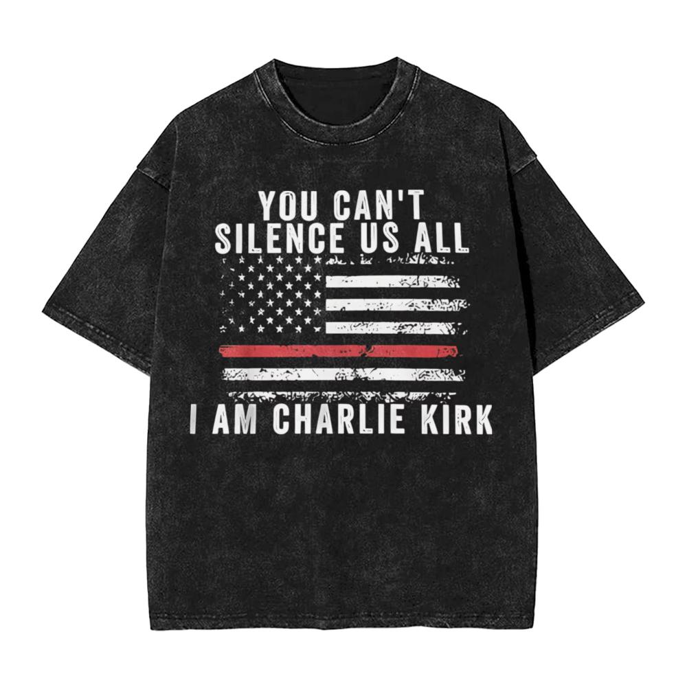

Mens You Cant Silence Us All I Am Charlie Kirk Washed TShirts Summer Short Sleeve T Shirts O Neck Hip Hop Casual Tshirt Summer XL