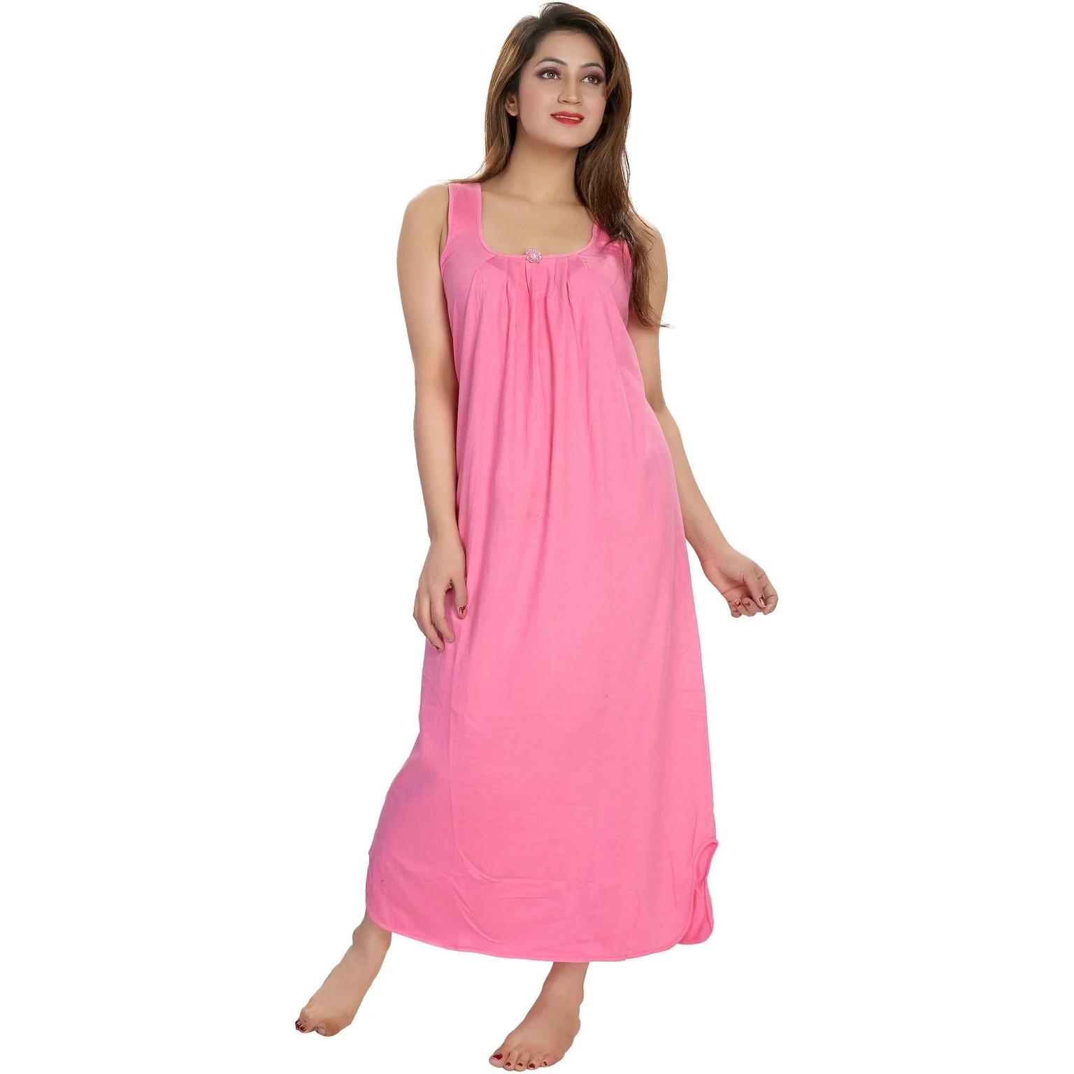 Cotton Women Sleeveless Night Gown Indian Sleepwear Nightwear Nighty Dress Free