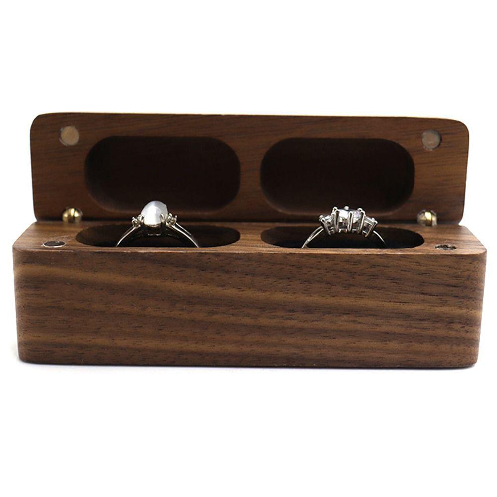 Walnut Wood Wedding Ring Case Portable Jewelry Display Case Gift Storage Box Thanksgiving