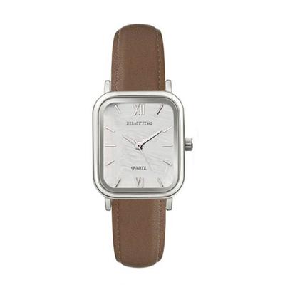 [RUMTTON] RUMTTON Harbor White Mother-of-Pearl Silver Watch with Brown Leather Band