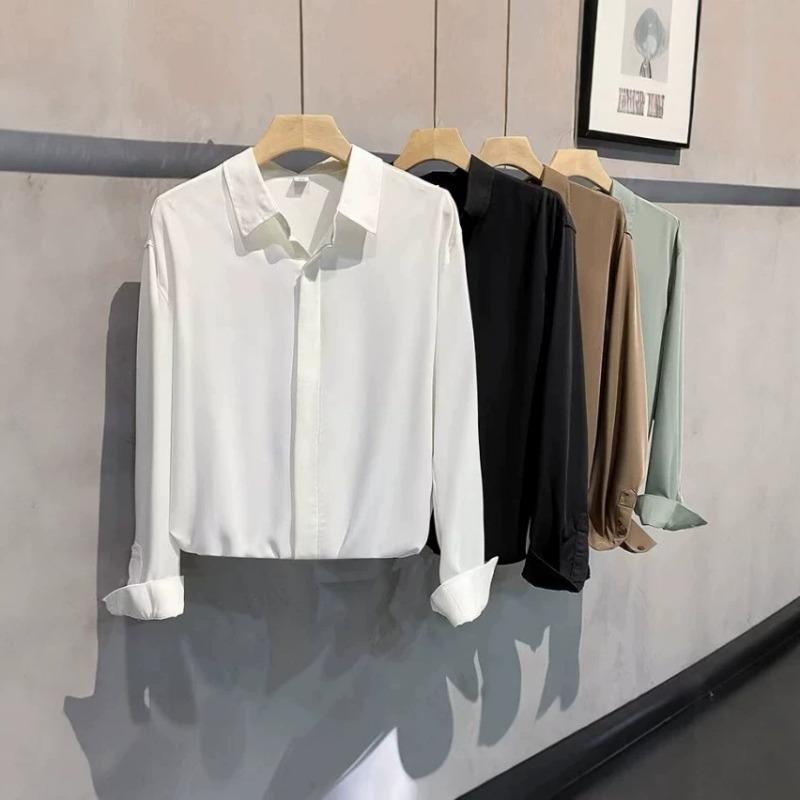 Men Loose Long Sleeve Non Iron Business Casual Solid Drape Shirt