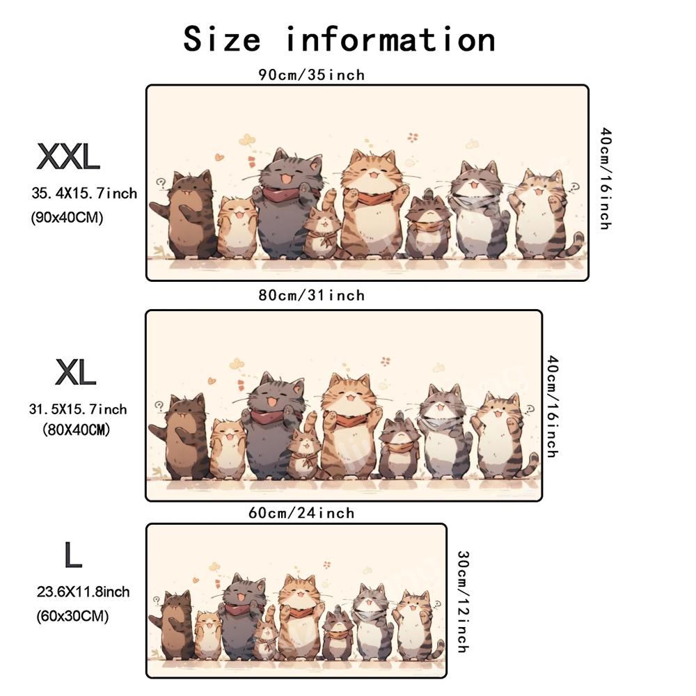 Cute Kittens Mouse Pad Large Computer Office Game Table Mat Rubber AntiSlip Stitched Edge Keyboard Mats 90x40 Xxl Desk Pads