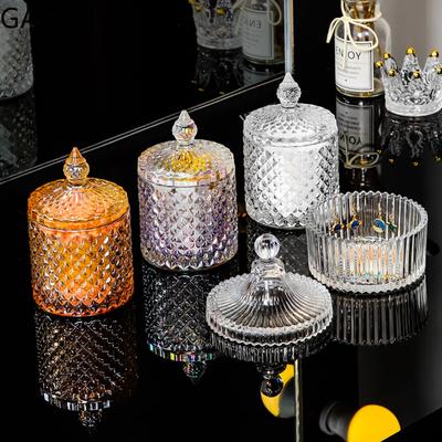 Bocal de rangement en verre transparent, boîte de rangement domestique, récipient en verre, décoration de bureau, boîte à cotons-tiges avec couvercle, bocal de rangement