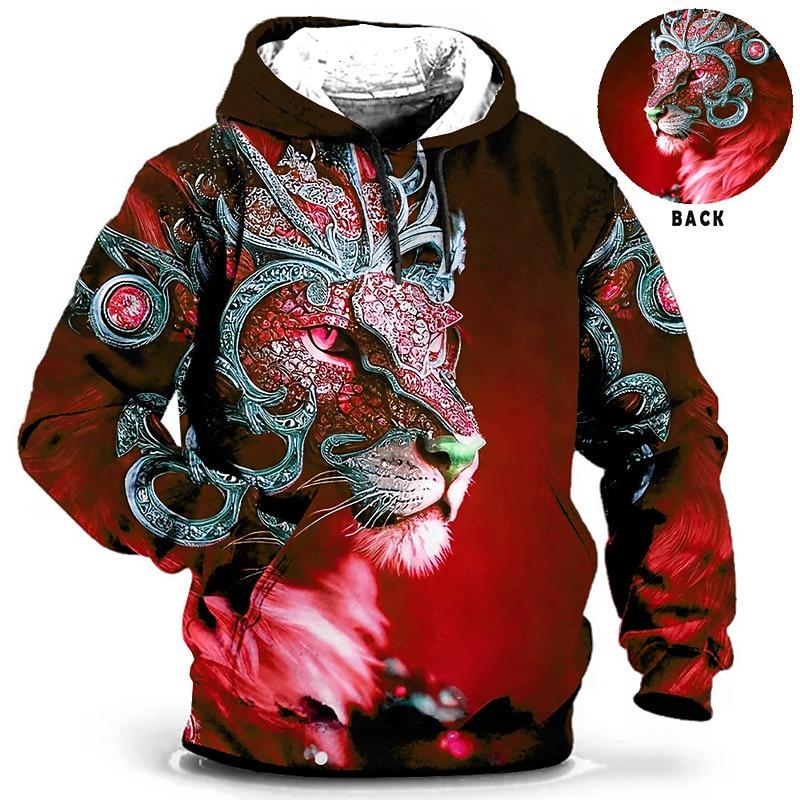 Men's hooded sweatshirt with dragon and tiger pattern for daily leisure, retro long sleeved hooded vacation, and sports