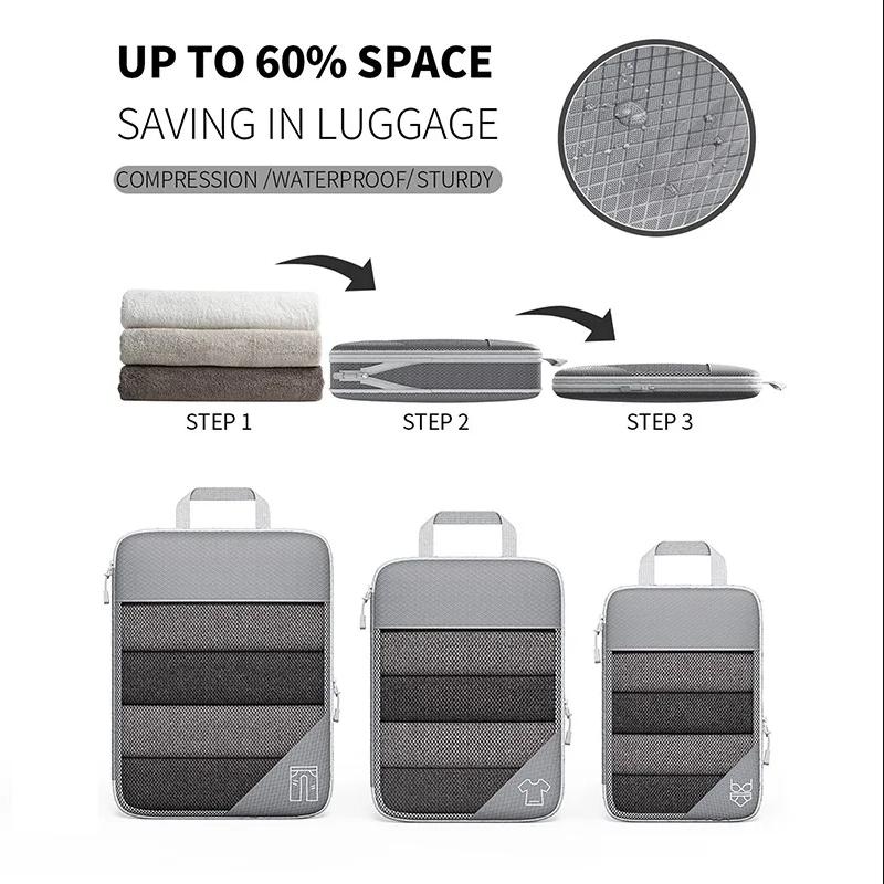 6PCS Mesh Visual Luggage Portable Packing Cubes Lightweight Suitcase Bag Compressed Travel Storage Organizer Set with Shoe Bag
