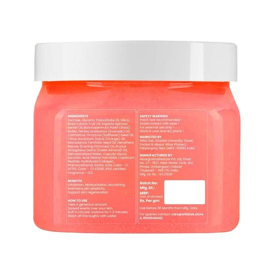WILD OAK Moroccan Rose Shea Butter Sugar Scrub | 300Gm | With Collagen & Peptides | Tan Removal | Lightens Dark Area - Neck & Elbows