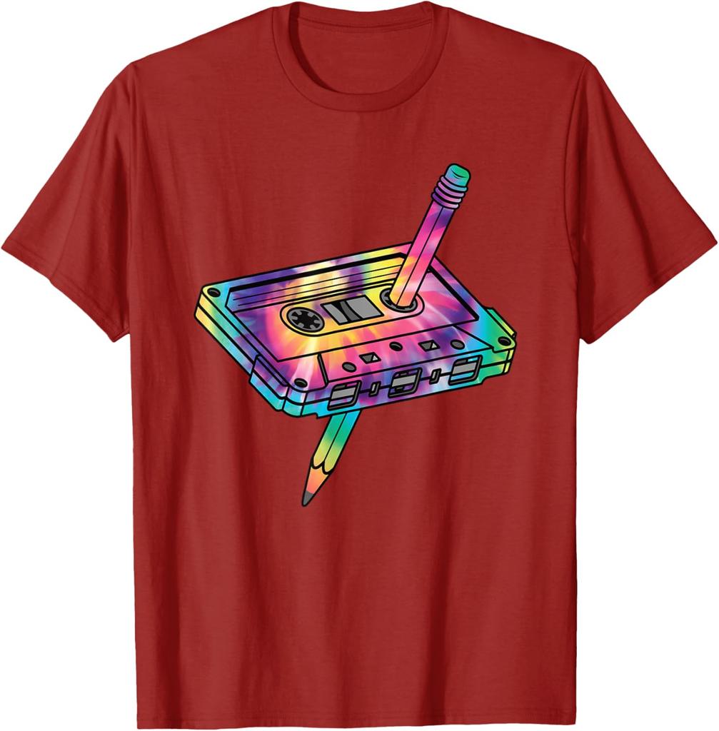 Retro Cassette Tape Tie Dye Graphic Tee 80s 90s Music Lover Casual Cotton T-Shirt