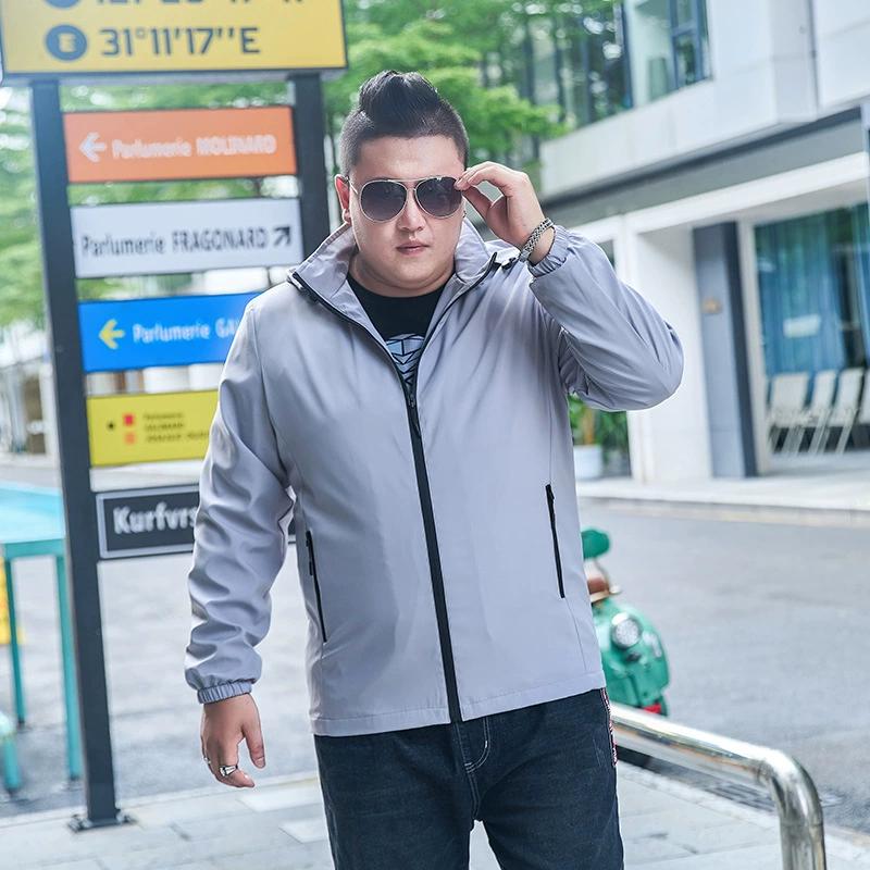Men Spring Autumn Plus Size Jackets Solid-Color Hooded Stand-Up Collar Windbreaker Jacket