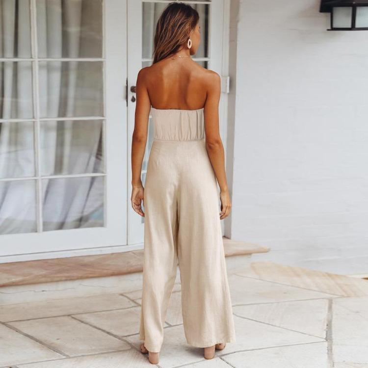 Women Slim Fit Backless Jumpsuit Set Straight Pants Spring Summer Outfit
