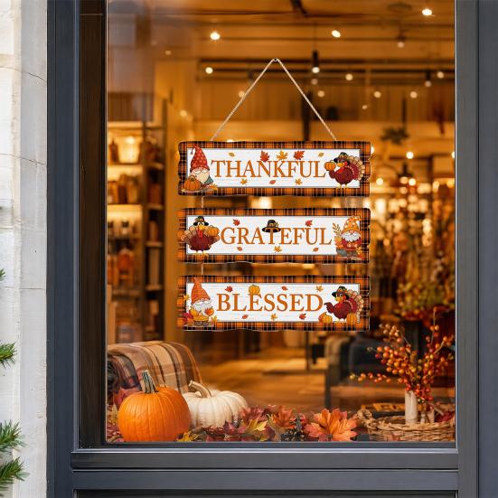 Farmhouse Thanksgiving Wooden Wall Decor, Autumn Fall Porch Sign, Waterproof & Fade-Proof Boxwood Plaque, Ready to Hang Indoor Outdoor Art