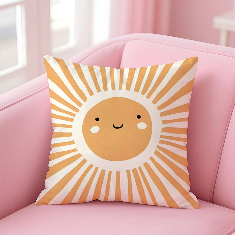 Cartoon Rainbow Sun Pillow Case Pattern Printed Pillowcase For Living Room Sofa Cushion Cover & Bedroom Decor