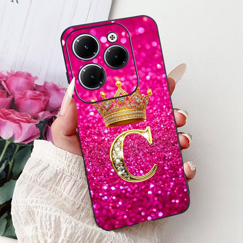 Pro pouzdro Infinix Hot 40 Pro X6837 Luxusní kryt s písmeny a korunkou Měkké silikonové pouzdro na telefon Pro Infinix Hot 40i Hot40 Pro Hot40i