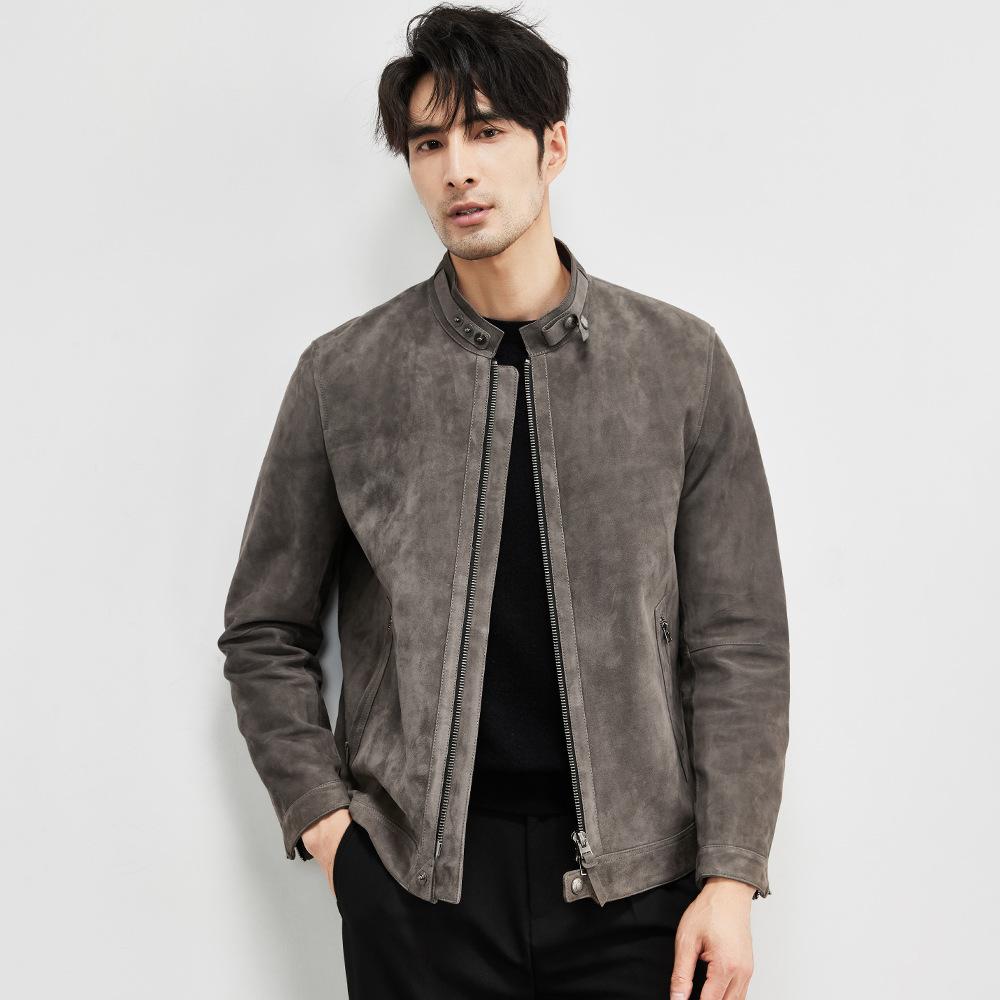 Mixed Lambskin, Genuine Leather, Men's Turned Fur, Suede Stand-up Collar, Men's Leather Jacket, Motorcycle Jacket, Autumn
