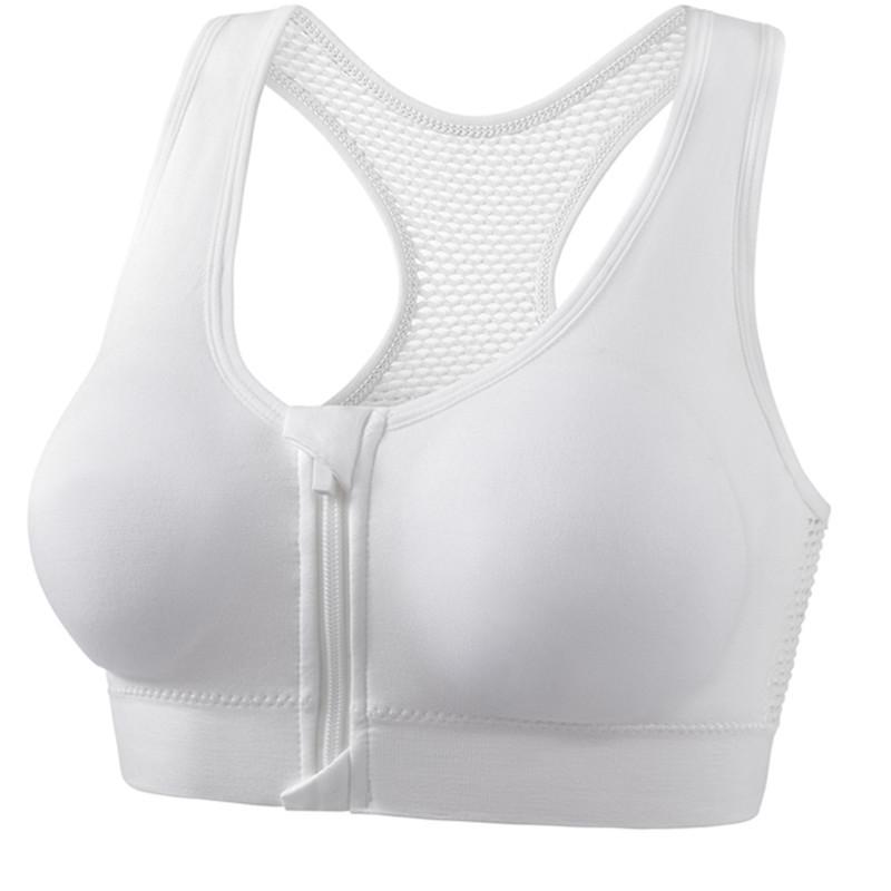 Hul Mesh Front Glidelås Sportsundertøy Kvinner Støtsikker Tanktopp Løping Yoga Fitness BH Skjønnhetsrygg Samlende Stor Størrelse