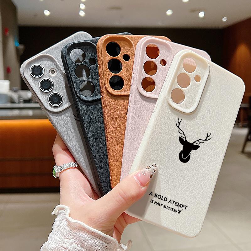 Simple Deer Pattern TPU Soft Slim Case For Samsung S25 S24 FE S23 Ultra S22 S21 A16 A56 A36 A55 A15 Shockproof Matte Leather Texture Phone Cover