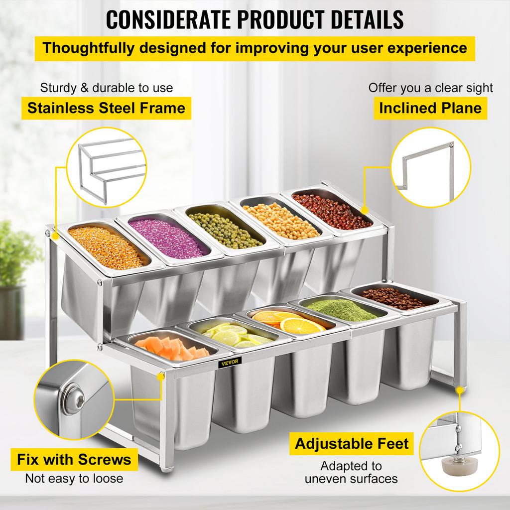 Expandable Spice Rack Adjustable Stainless Steel Organizer Shelf Kitchen 2-Tier Sauce Ingredients Fruits Holder