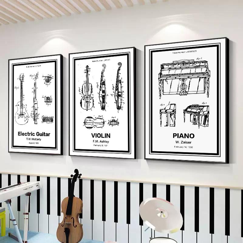 Vintage Musical Instrument Patents Posters Canvas Painting Guitar Saxophone Boombox Video Game Machine Wall Art Room Home Decor