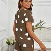 Simple Style Women's Pajama Set with Heart Patterned Short-sleeved Shorts and Loose-fitting Casual Home Wear for Relaxation.
